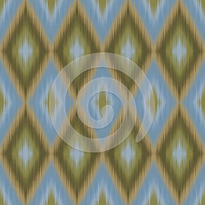 Forestflare Prism: Diamond Ikat Pattern in Blue, White, Brown, and Green Gradient Symmetry